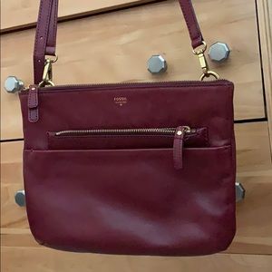Wine coloured leather Fossil side bag